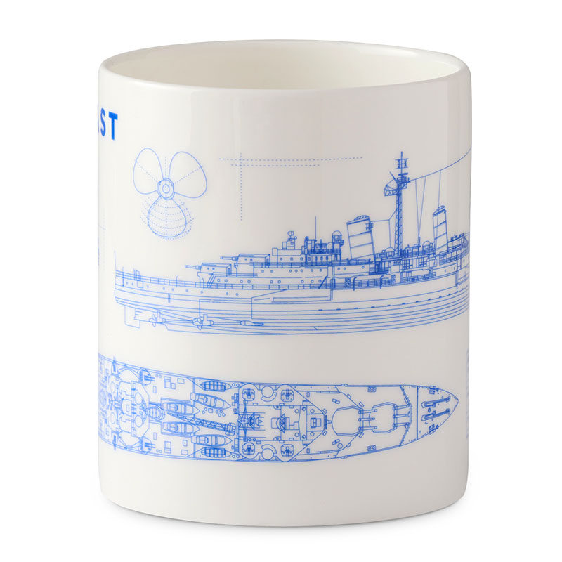 hms belfast imperial war museums ceramic white and blue blueprint souvenir mug for naval history fans 2